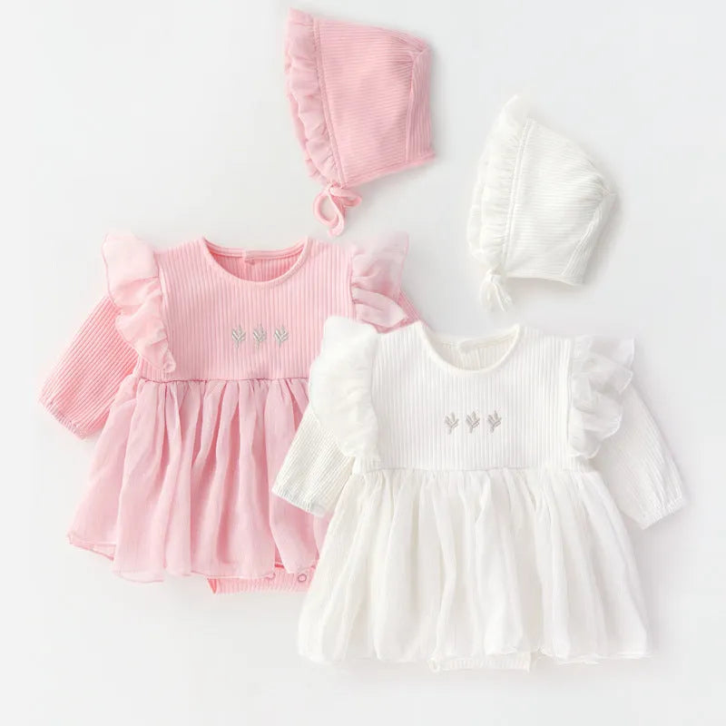 Soft cotton baby princess fluffy dress in pink, red, or white colour for toddlers.