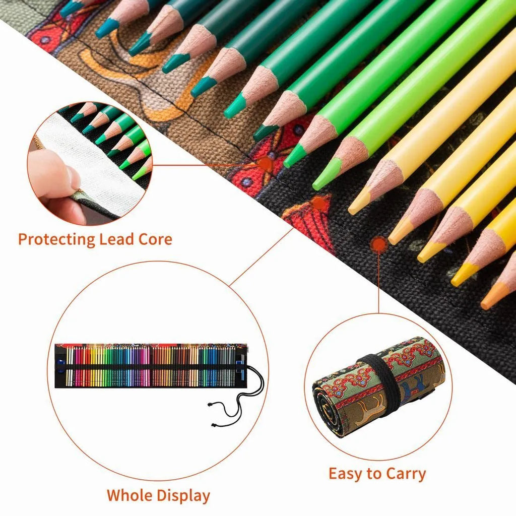 72-colour oily coloured pencil set in round brush pot