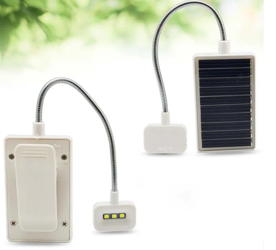 White plastic solar-powered LED garden light with a button switch, shown for outdoor use.