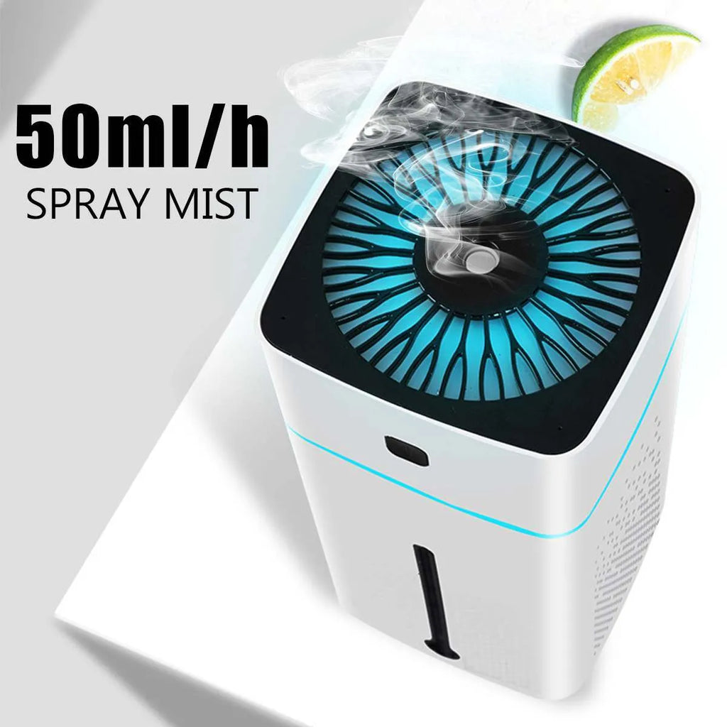 Black and white USB desktop humidifier with 1000ml capacity on desk