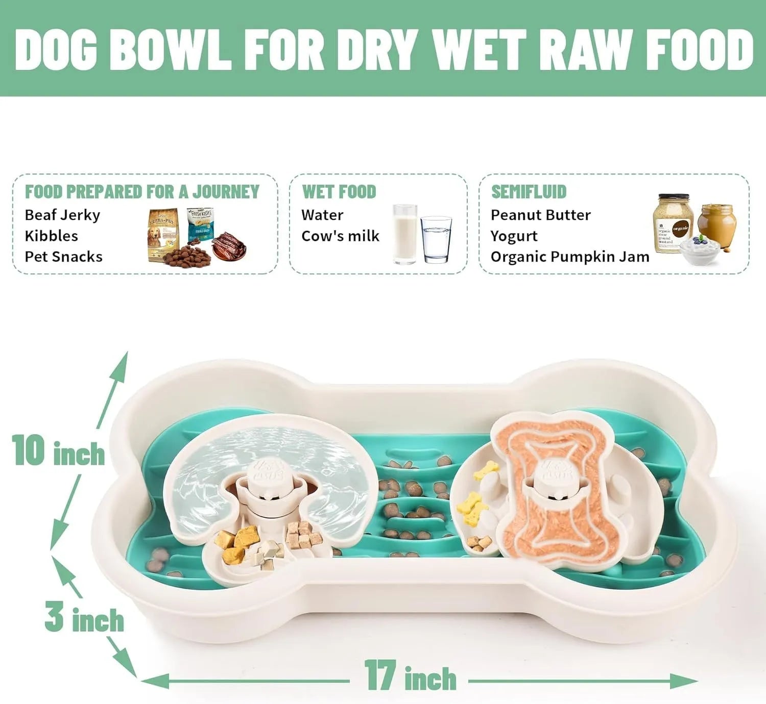 Large green slow feeder dog bowl with wave patterns and grooves for extended feeding