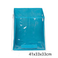 Blue folding storage basket with detachable liner on shelving, showing clear front panel and padded sides