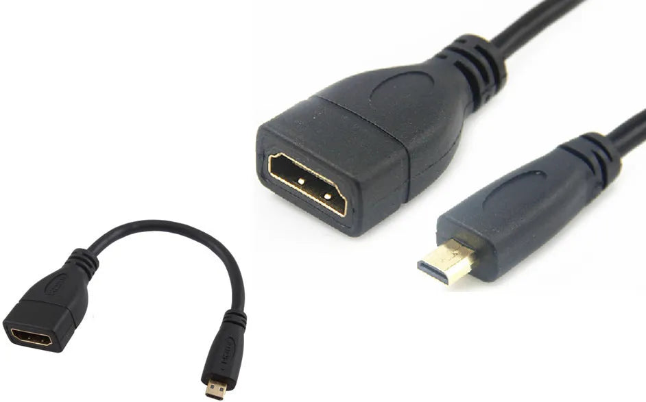 Black HDMI female to Micro HDMI male stub cable 0.15m for connecting portable devices to HDTV