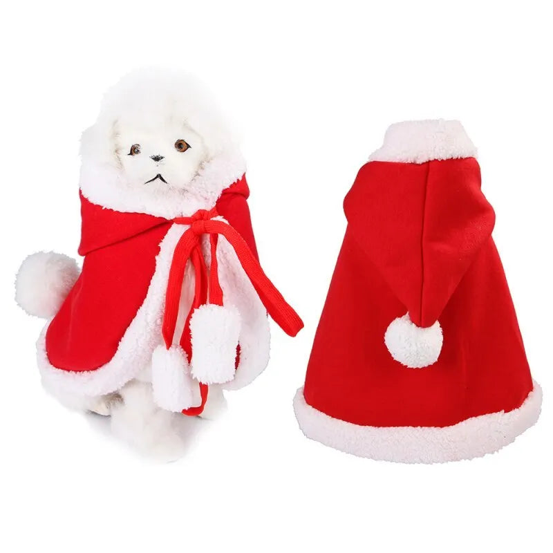 Red fabric Christmas cloak jacket for cat or dog in size M