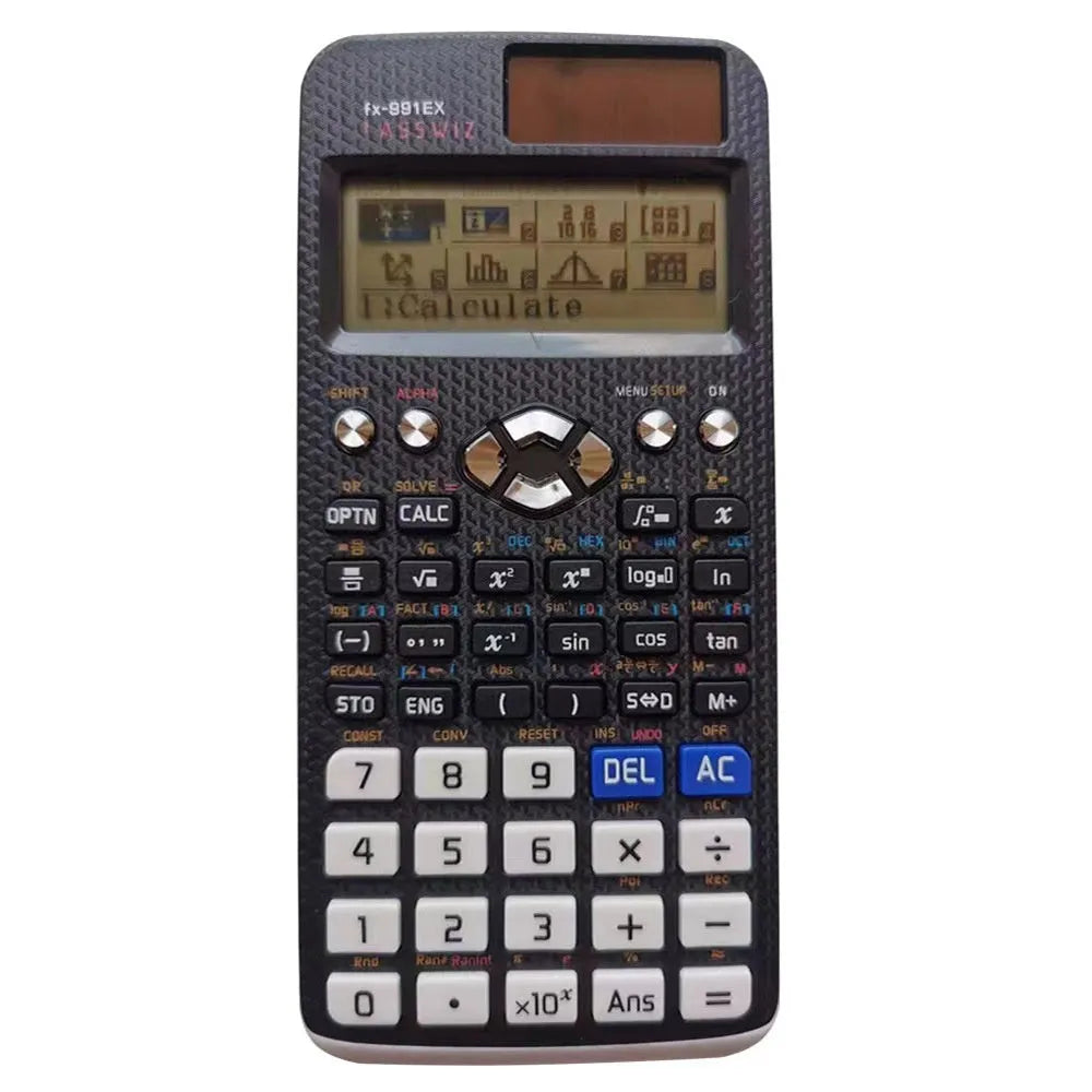 991EX solar-powered scientific calculator in black, blue, or pink colours