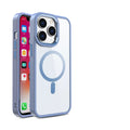 Transparent silicone magnetic phone case for iPhone on a table, shown in Plum Red colour.