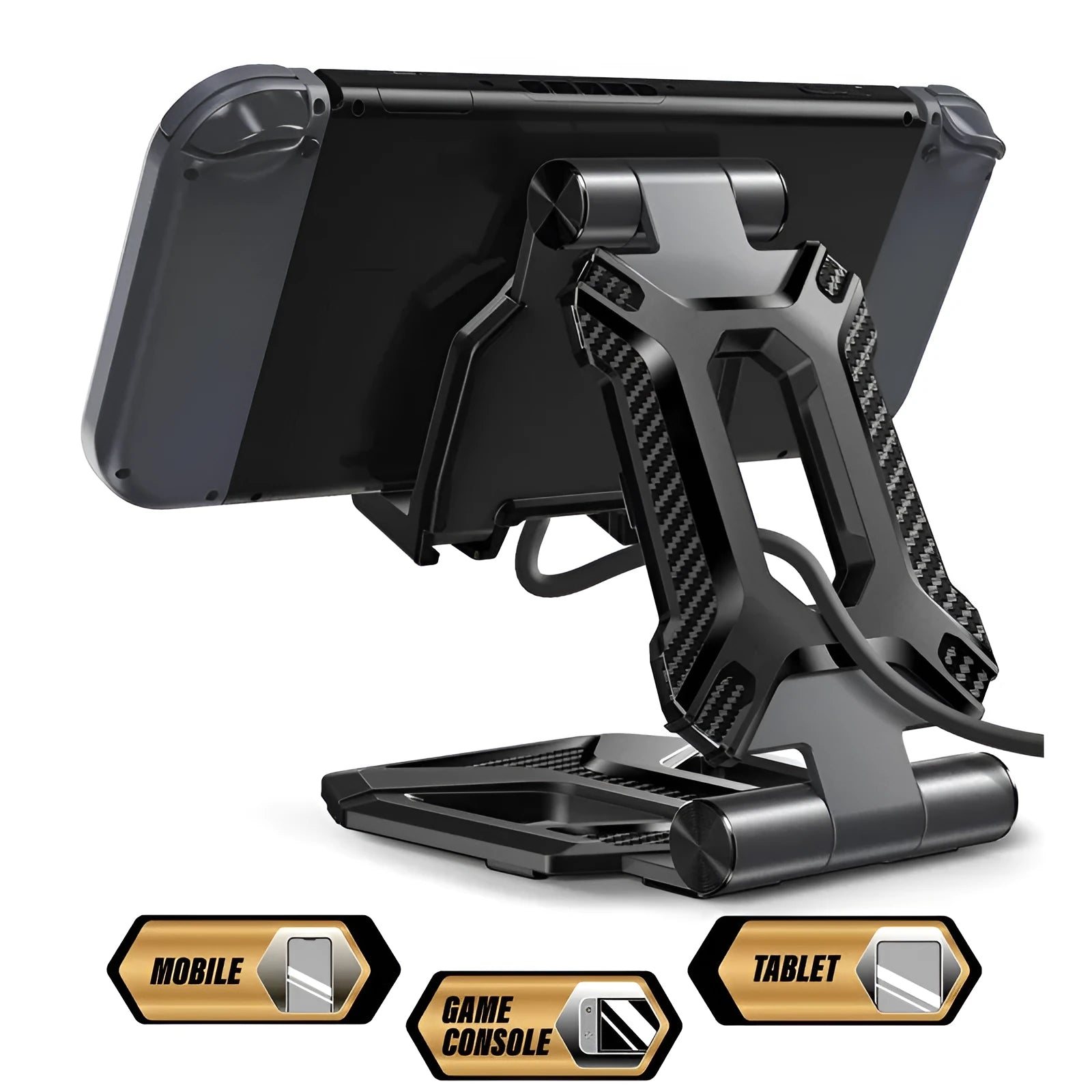 SUPCASE black aluminium alloy tablet and phone stand with adjustable 270° angle and anti-scratch TPU protection