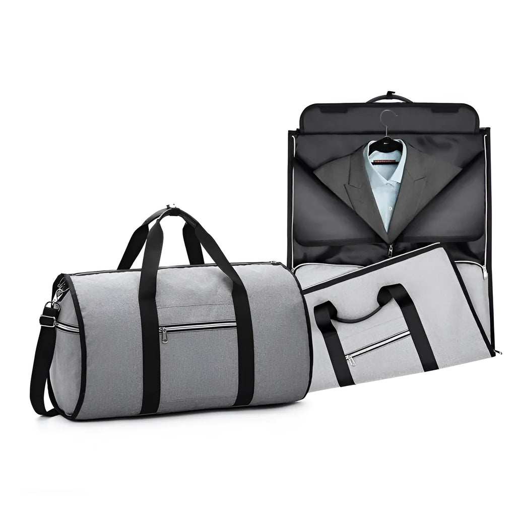Medium cylinder travel bag in black showing zipper opening and cylindrical shape.