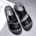 Men's casual beach sandals with cow split leather upper, open toe, and slingback strap in brown colour
