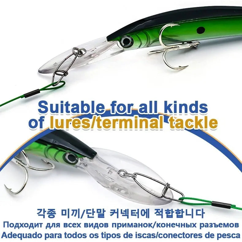 54cm anti-bite steel wire fishing double buckle pins in green, black and red colours