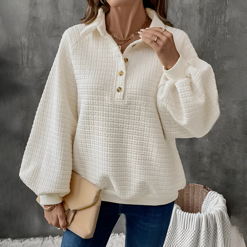 Women's milky white beige thickened polyester sweater with polo collar