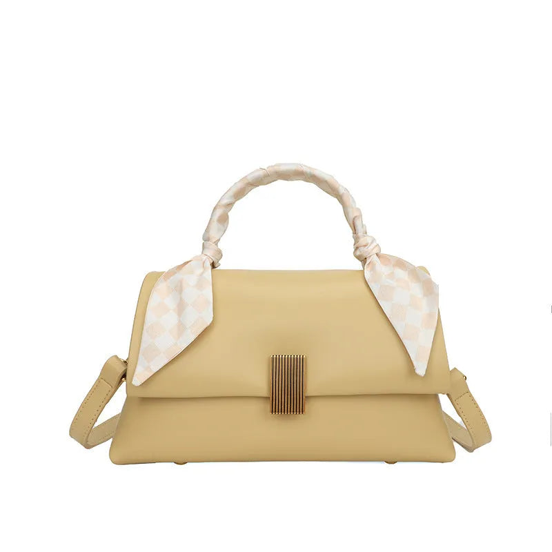 Horizontal square PU shoulder handbag for business commuting with phone pocket and zippered compartment