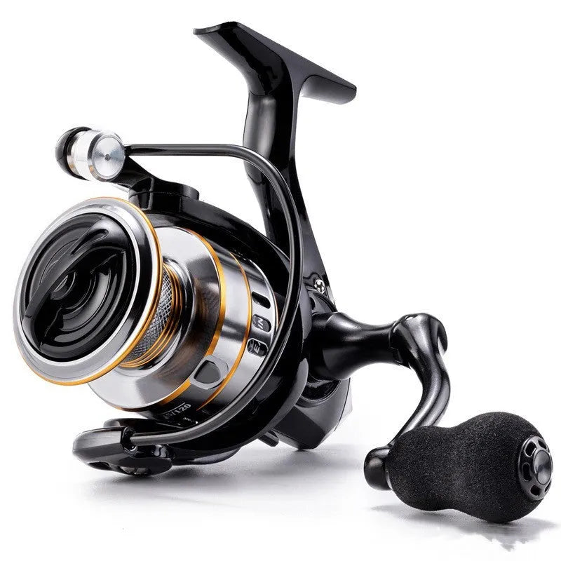 All-metal spinning fishing reel with EVA grip handle and no-gap design