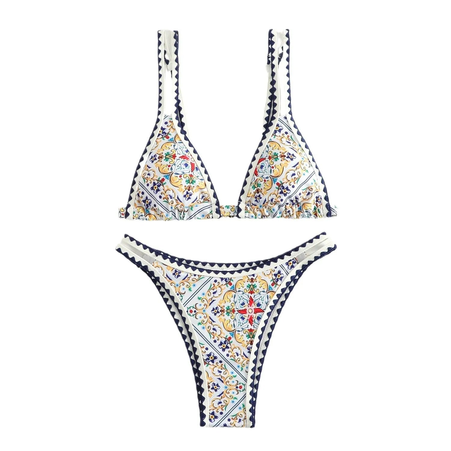 Women's floral printed bikini swimsuit with quick-dry polyester fabric for swimming