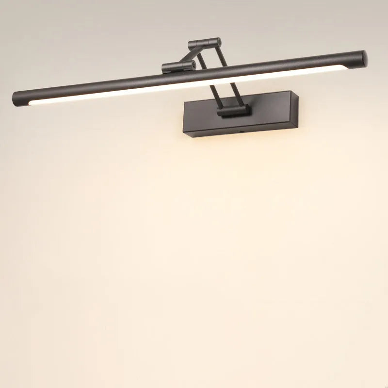 Modern LED strip lamp mounted above bathroom mirror in sand black finish