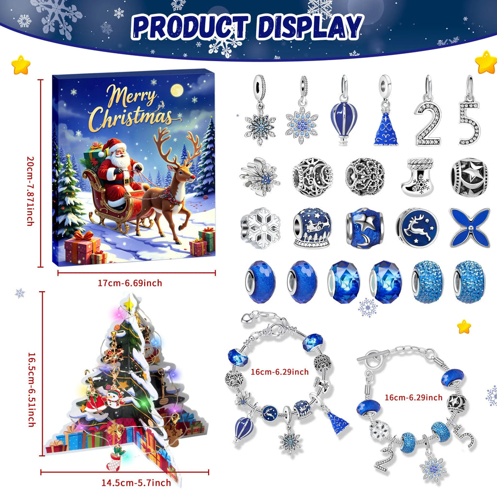 Zinc alloy Christmas advent calendar countdown set with bracelet blind box in flip vertical blue finish