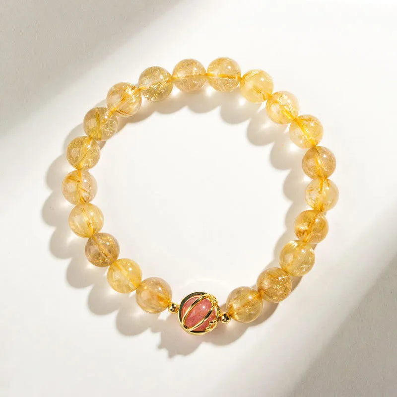 Natural citrine gold rutilated quartz crystal bracelet in Korean diamond style