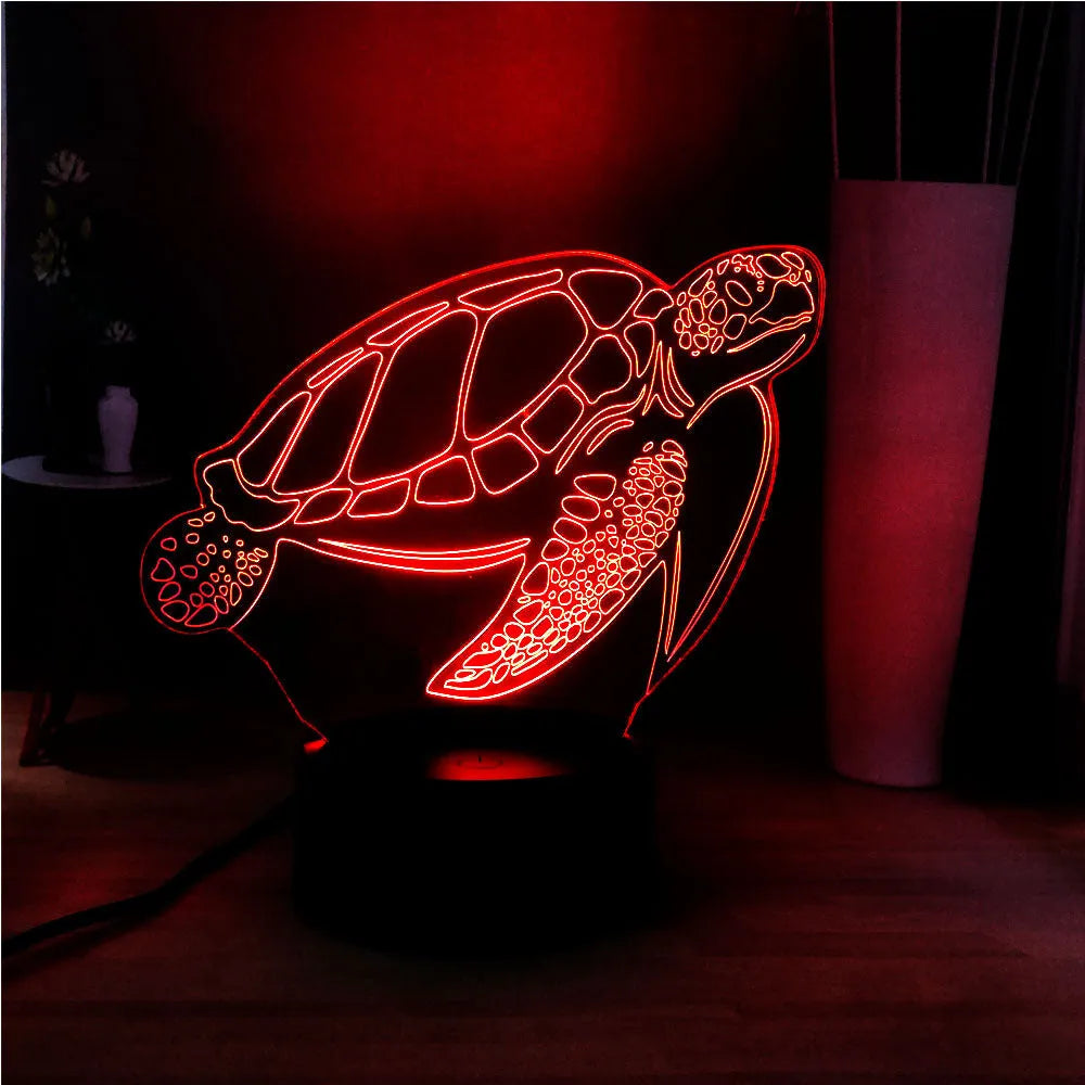 3D turtle-shaped LED night light with acrylic shell and remote control