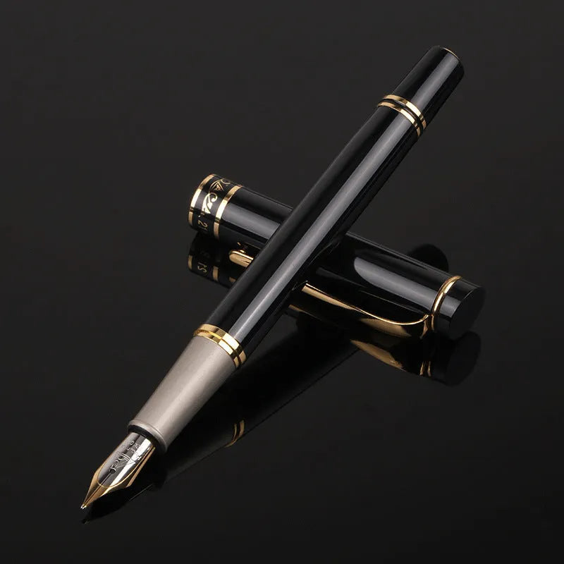 Metal calligraphy pen with gold tip nib, black colour, 0.5mm point, squeeze ink system