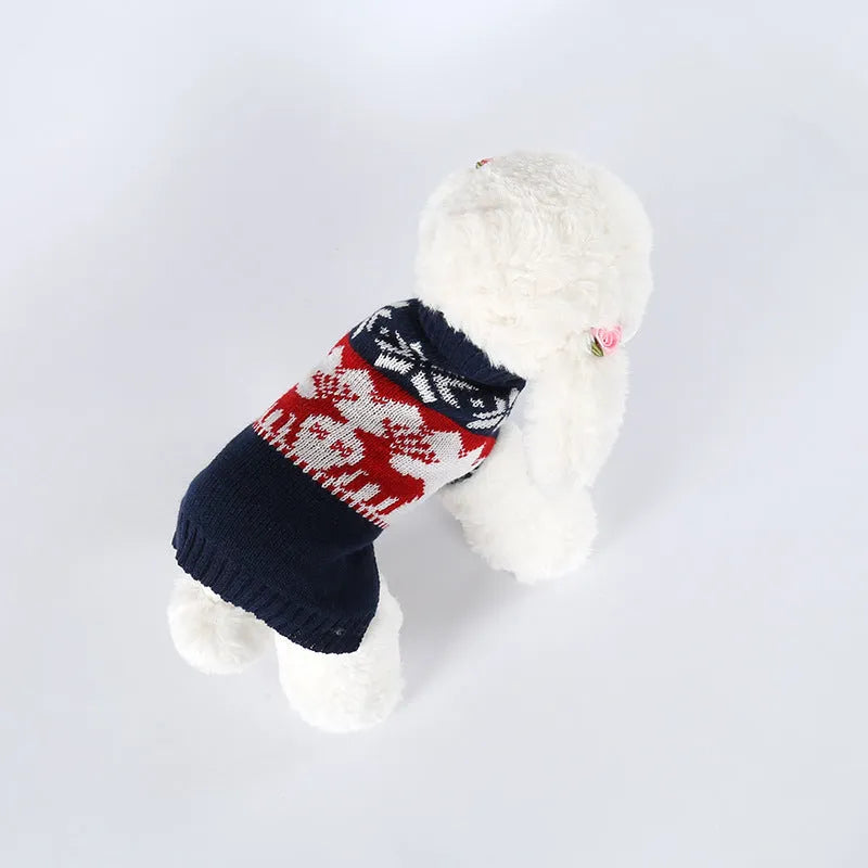 Navy blue knitted Christmas sweater for dogs in European style with acrylic material