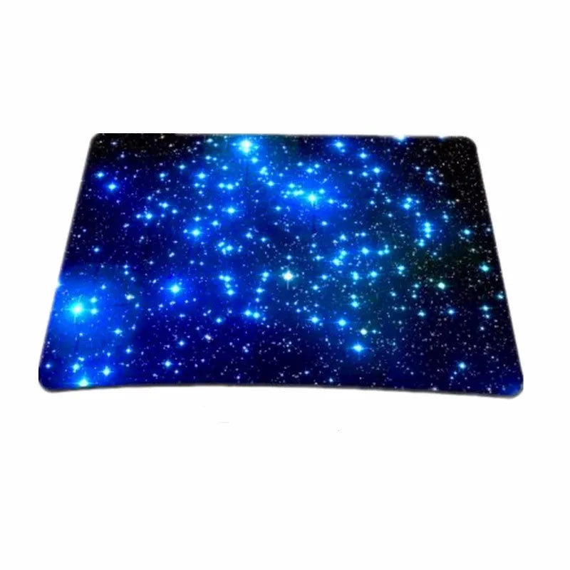 Blue star mouse pad with high-density fabric surface and natural rubber anti-skid base on a desk