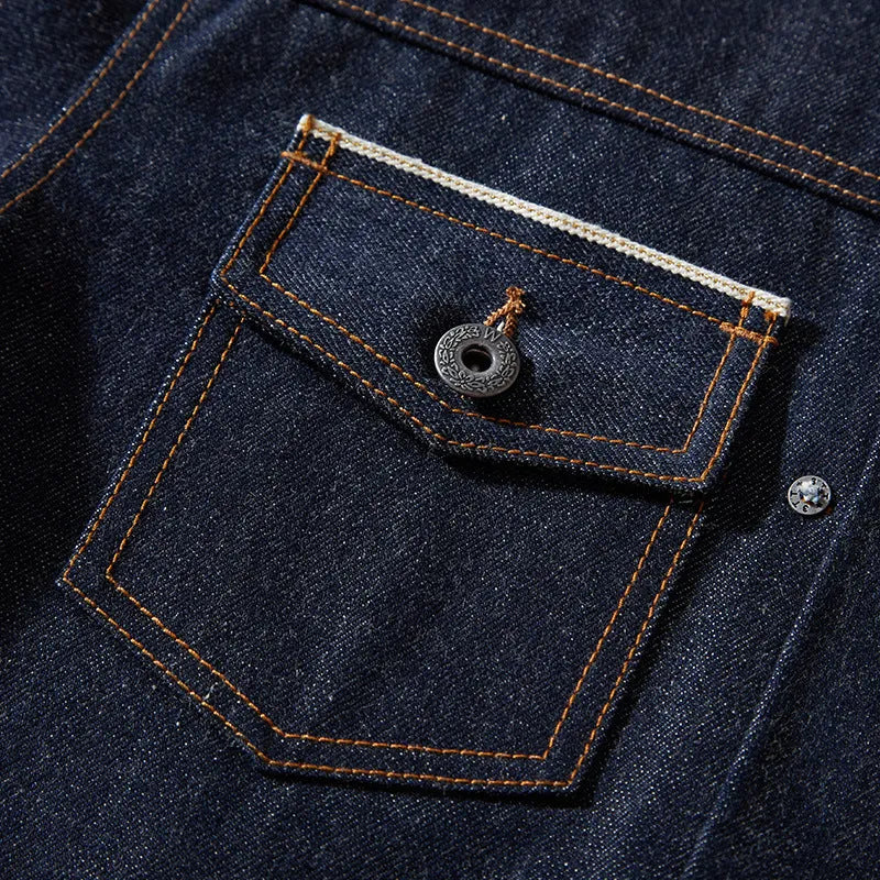 Men's raw pulp colour Japanese-style retro cotton jacket with patch pockets and straight hem