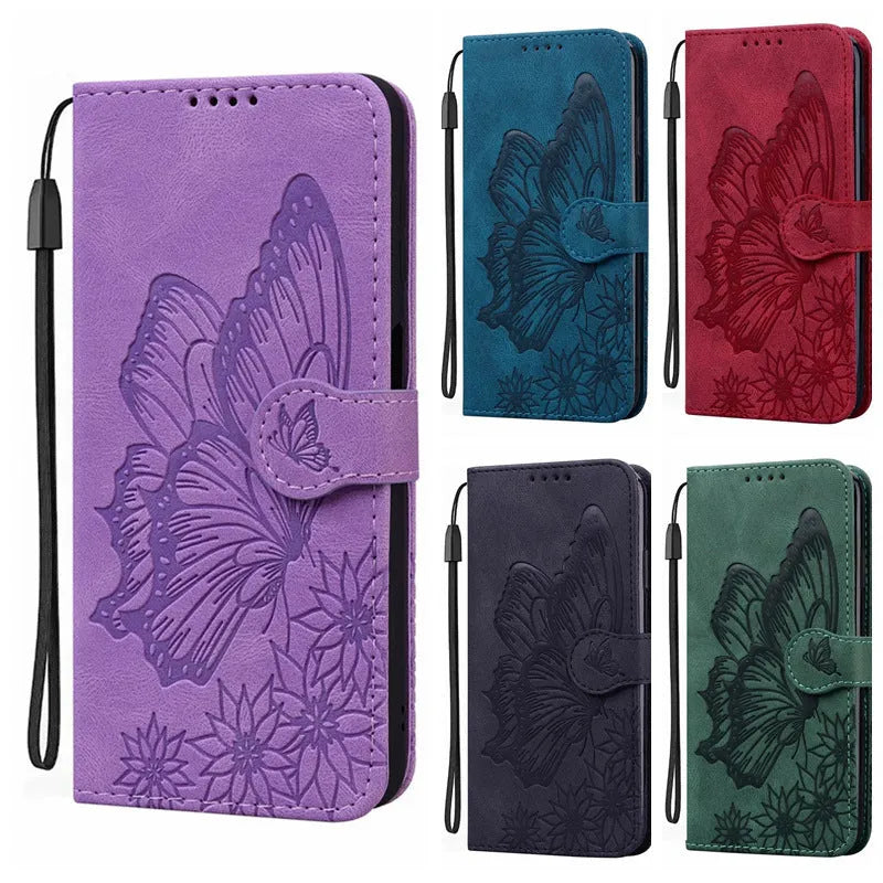 Retro big bowknot embossed leather phone case in purple with built-in bracket for iPhone and Samsung models