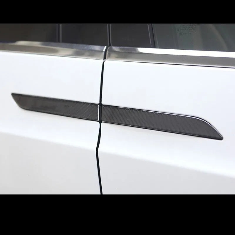 Carbon fibre door handle protection patches for Tesla Model S with drip adhesive design