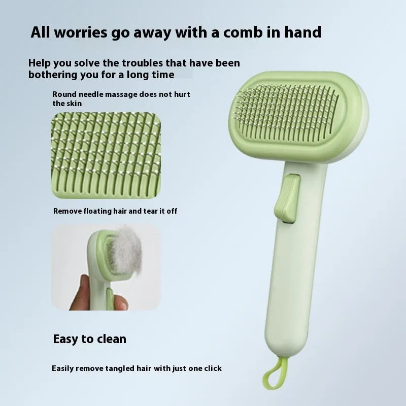 Large light grey pet grooming comb with stainless steel teeth and integrated tools for cat and dog hair removal.