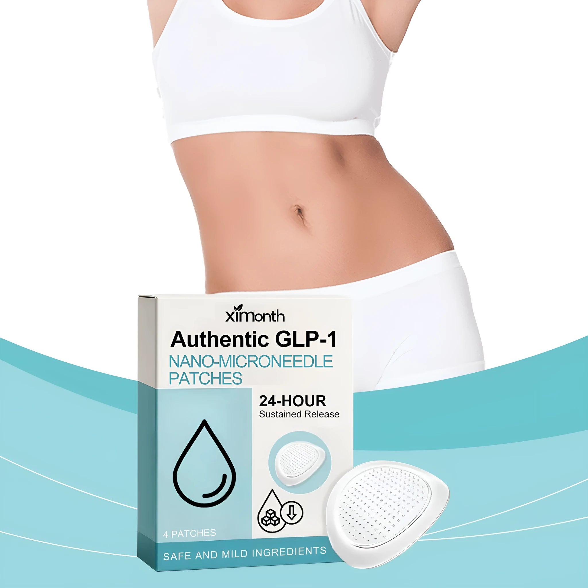 Body firming adhesive microneedle patches with acetyl hexapeptide-8 and Mint Leaf extract in pack of four