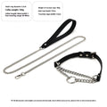 Black leather dog collar with chain tightening mechanism and matching leash