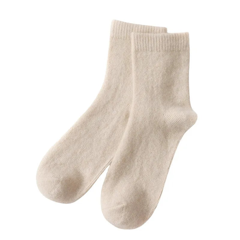 Solid colour cashmere mid-high tube socks in grey, unisex maternity winter thick socks