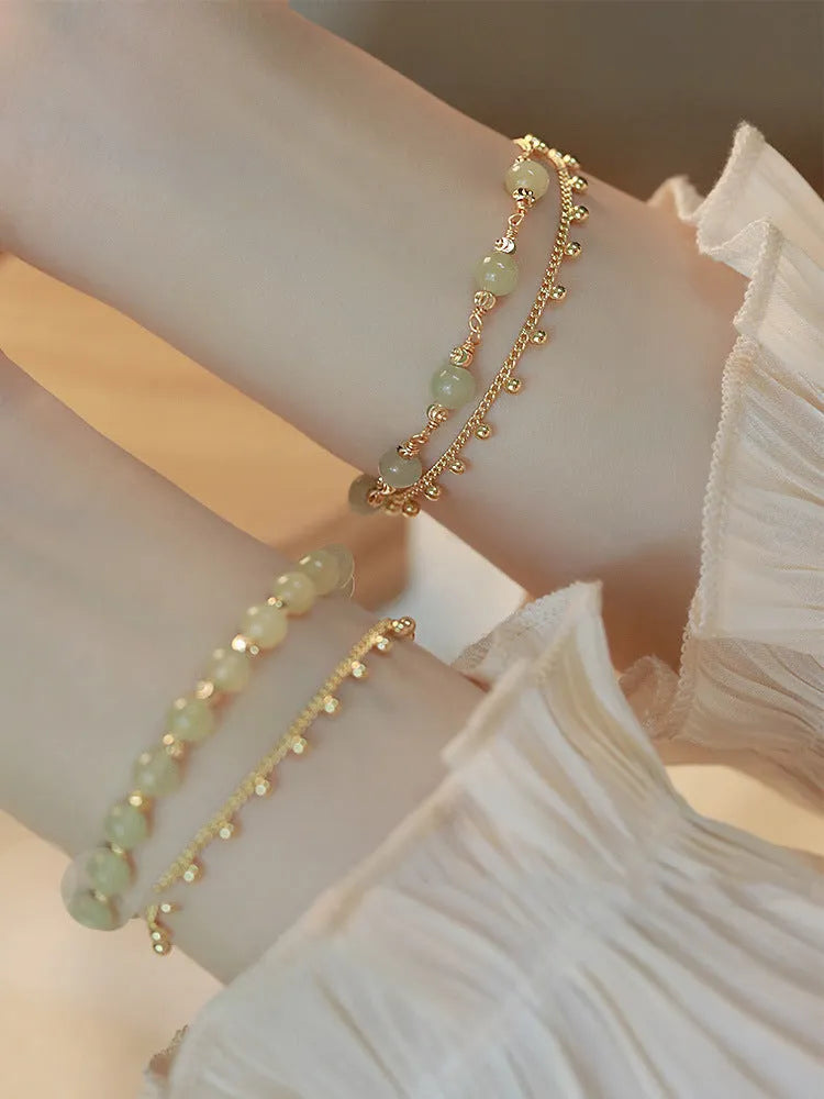Natural Hetian Jade bracelet with princess running beaded style
