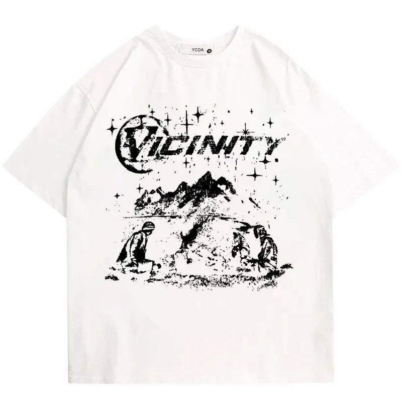 Men's black cotton T-shirt with white Y2g vicinity printing in artistic retro Chinese style
