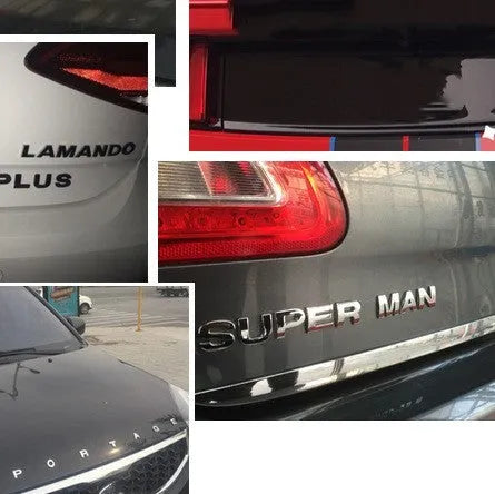 Zinc alloy metal car letter sticker in 3D style, shown in silver finish, approx 2.5cm size.