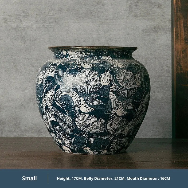 New Chinese retro artistic ceramic vase with dried flowers and decal decoration, available in three sizes