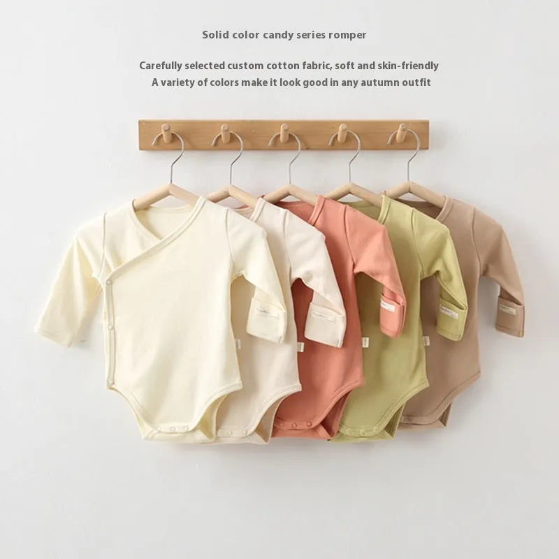 Pure cotton newborn triangle jumpsuit for boys and girls in apricot colour, suitable height 66-90cm