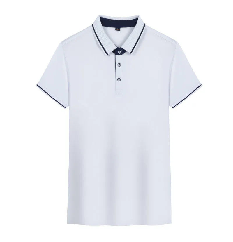 Man's short-sleeve polo shirt in a solid colour with a loose fit and asymmetric detail.