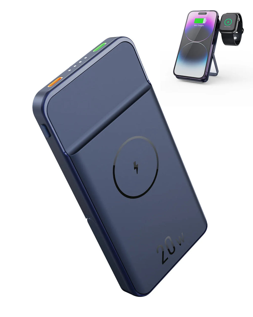 Black industrial-style magnetic wireless power bank with 10000mAh capacity