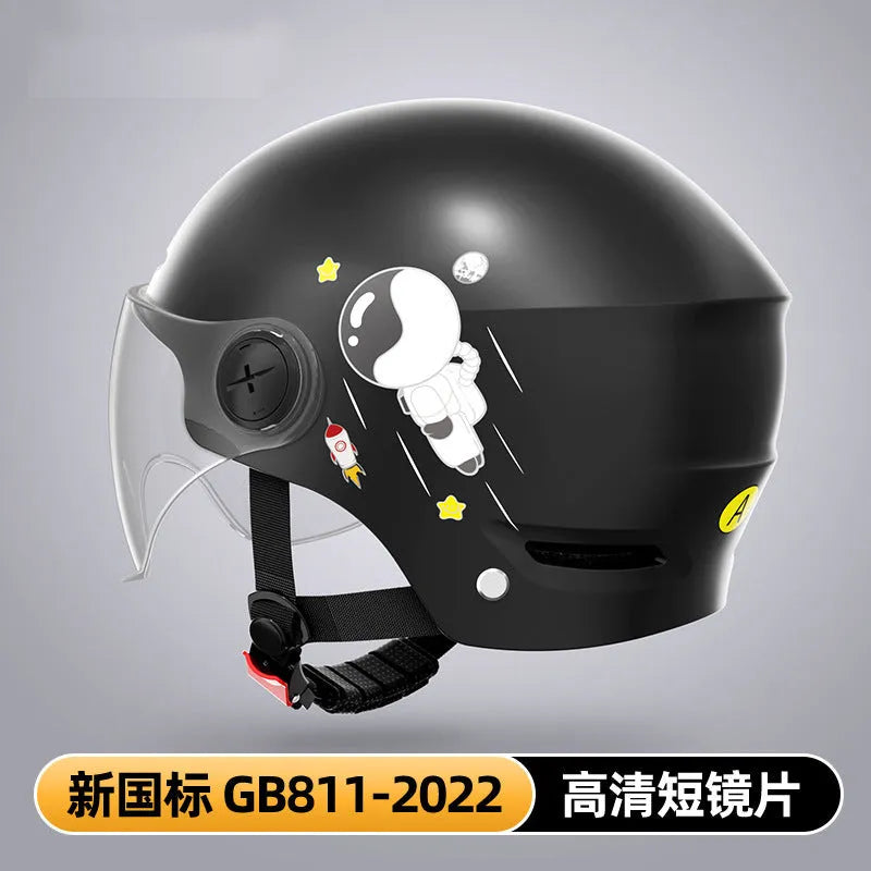 Khaki coloured ABS plastic motorcycle half helmet with a removable mirrored visor on a white background.
