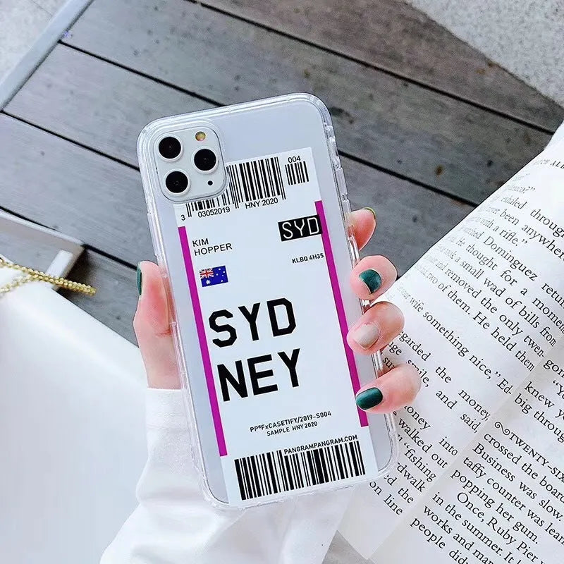 Ticket-style graffiti print mobile phone case in light green for iPhone, showing TPU silicone back cover.