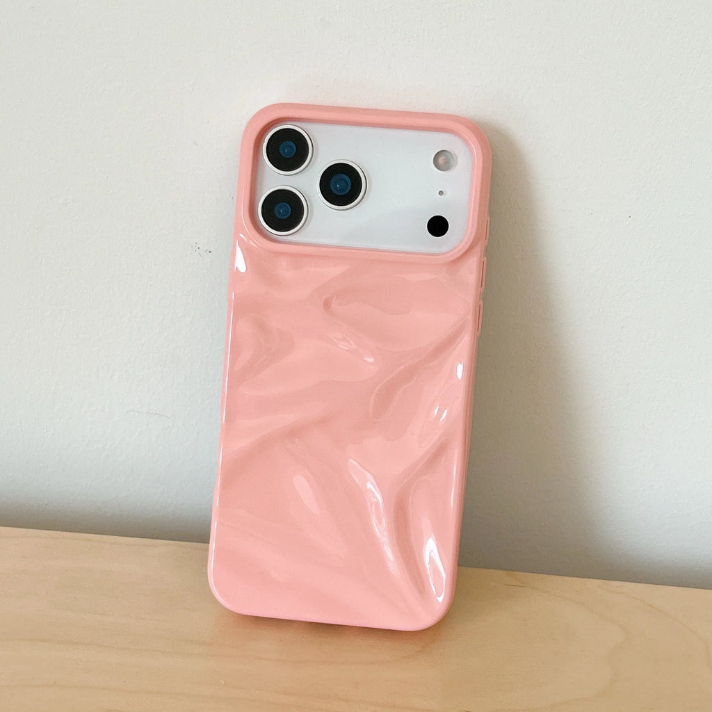 Oil filled pleated PC soft shell phone case for iPhone showing texture and colour options
