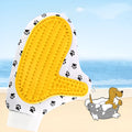 White silicone pet brush glove for deshedding cats and dogs, 25x17cm, with cloth backing