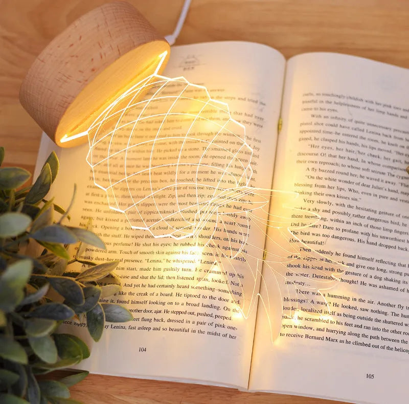 Cartoon pineapple shaped wooden and acrylic bedside table lamp with USB cable and dimmer buttons.