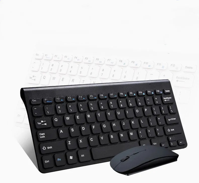 Black and white wireless keyboard and mouse set with USB receiver showing 4G wireless technology