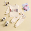 Fashion boys and girls spring autumn cotton suit with cartoon letter patterns in apricot and khaki