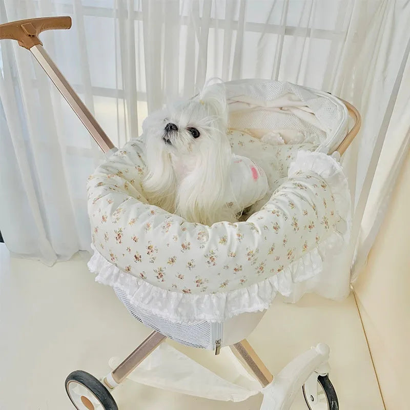Pet stroller three-piece cotton pad set showing towel, cushion and pillow components