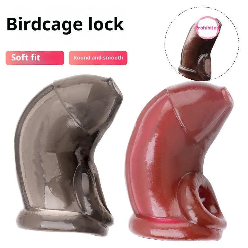 Soft rubber birdcage chastity lock in black colour for male restraint use