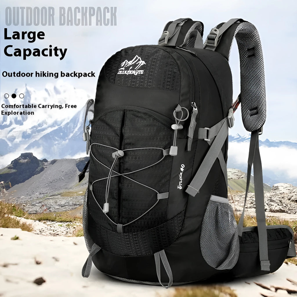 Gray outdoor hiking backpack 20-35L nylon with bracket support and air pillow belt