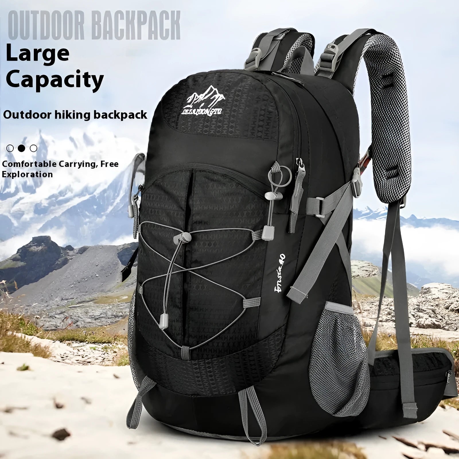 Gray outdoor hiking backpack 20-35L nylon with bracket support and air pillow belt